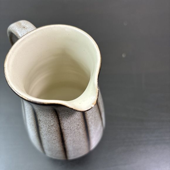 Denby Studio England Stoneware Creamer Gray With Brown Stripes 6" Tall - Picture 3 of 8